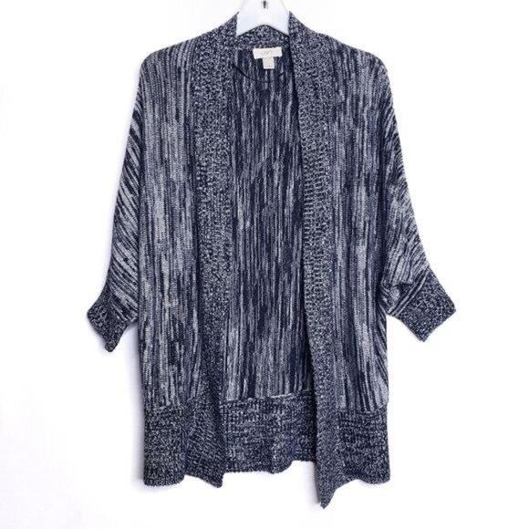 Loft Black & Gray Open Front Knit Heathered Cardigan Sweater Women's Size Small - Picture 1 of 8